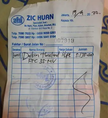 contoh untukmu Nota resmi pembelian resmi AC daikin di cilandak