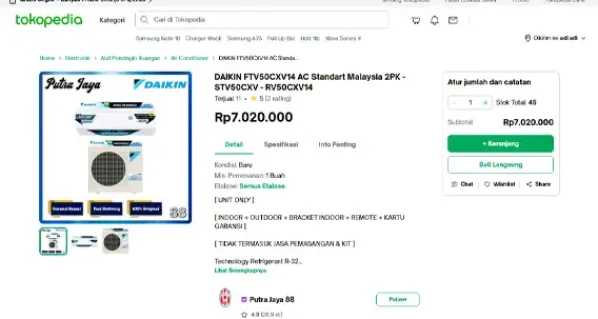 bagaimana cara AC daikin FTV50CXV14 mengetahui berapa PK